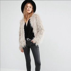 QED London Cropped Shaggy Fur Coat